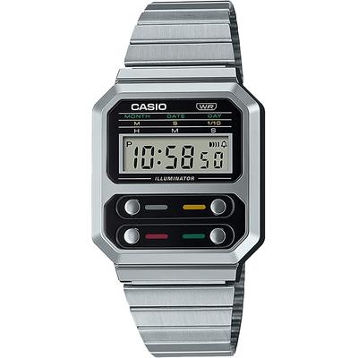 CASIO цифровые мужские часы A100WE-1A серебристые ретро-дизайн международная модель [импортные]