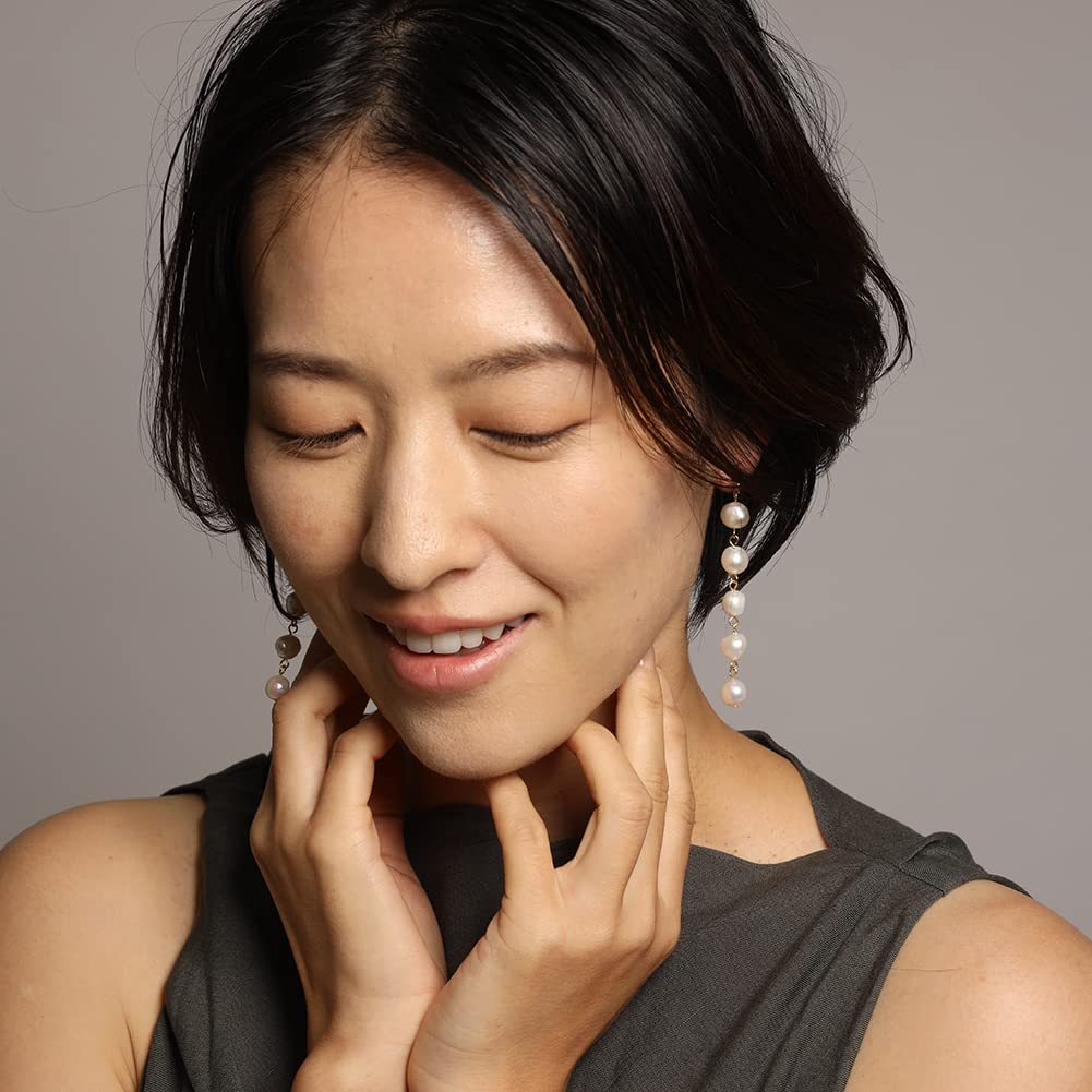 Серьги с пресноводным жемчугом, длинное золото, сделано в Японии [R-days Daikanyama], женские жемчужные, большие, покачивающиеся, стильные, безболезненные, простые, цветные, жемчужные,