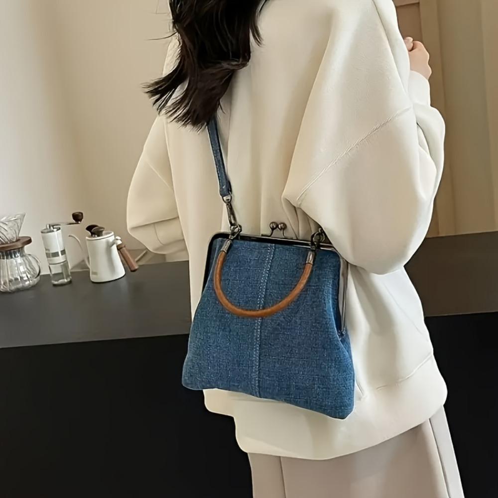 Женская складная сумка через плечо из денима ручной работы с застежкой-поворотом, съемным ремешком и кисточкой - шикарная однотонная сумка через плечо