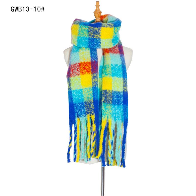 Осенне-зимний толстый клетчатый шарф с кисточками, женская шаль