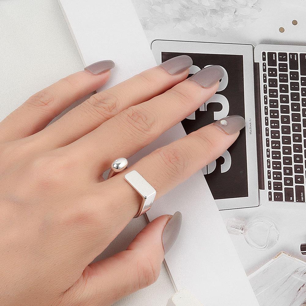 Geometric Glossy Concave Convex Shaped Ring Female Niche Design Personality High Sense Finger Ring Ins Cold Temperament Opening Index Finger Ring