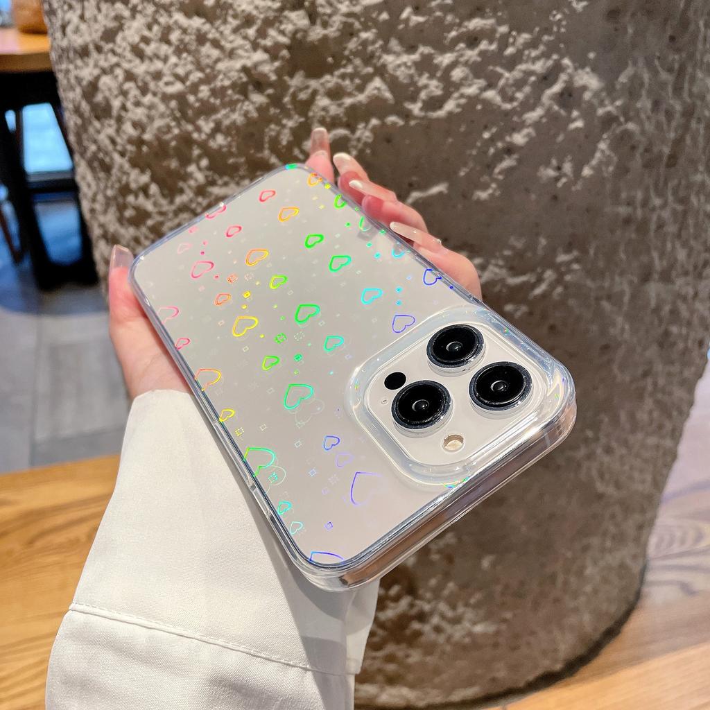 Милый прозрачный чехол для телефона с лазерным узором любви для Iphone 14 12 11 13 Pro Max 14 Plus, мягкая рамка из ТПУ, выпуклая защитная крышка для камеры