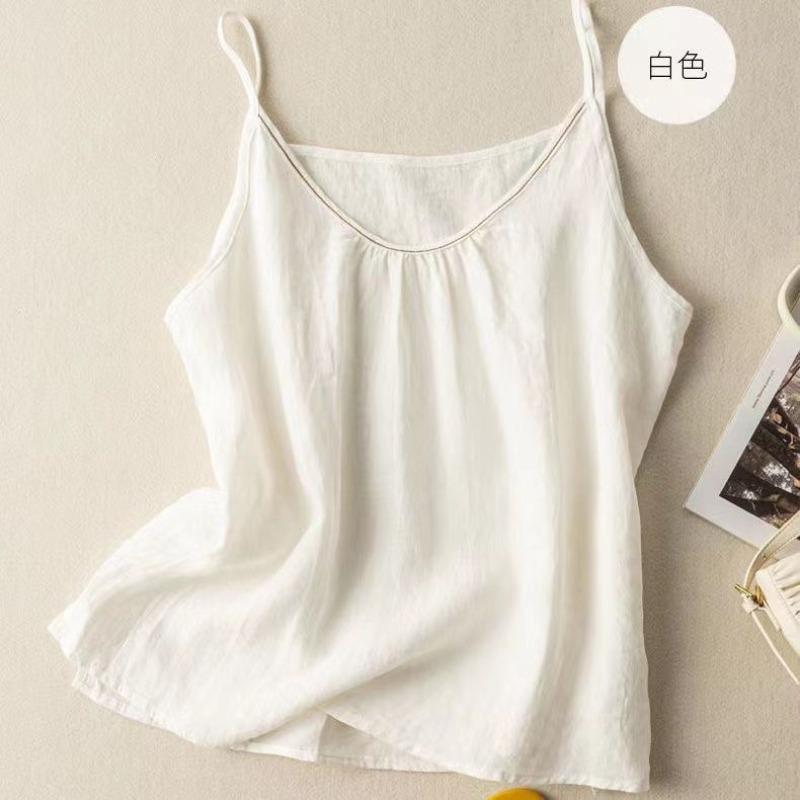 Минималистичные Летние Новинки Майки-Камисоли из Чистого Хлопка Женские Однотонные Халтер Со сборками Без Рукавов Ретро Тонкие Свободные Майки Топы