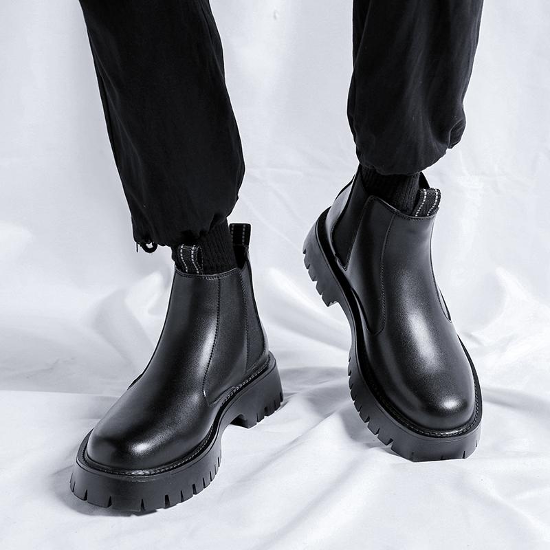 Зимние ботинки класса люкс, белые, с острым носком, на платформе, ботинки челси, мужские кожаные, большие, 38-46, высококачественные мотоциклетные ботинки