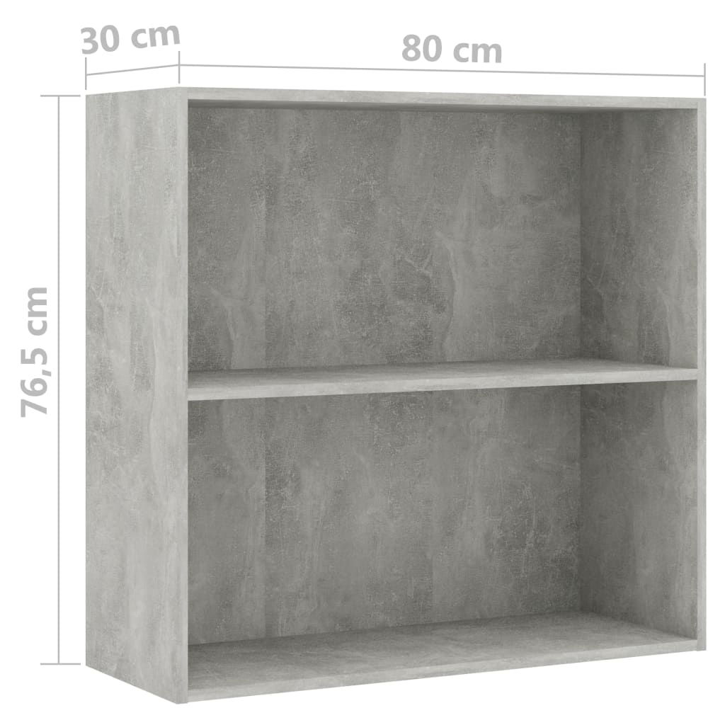 Bookshelf 2 Shelf Concrete Grey 80 x 30 x 76.5 cm Engineered Wood