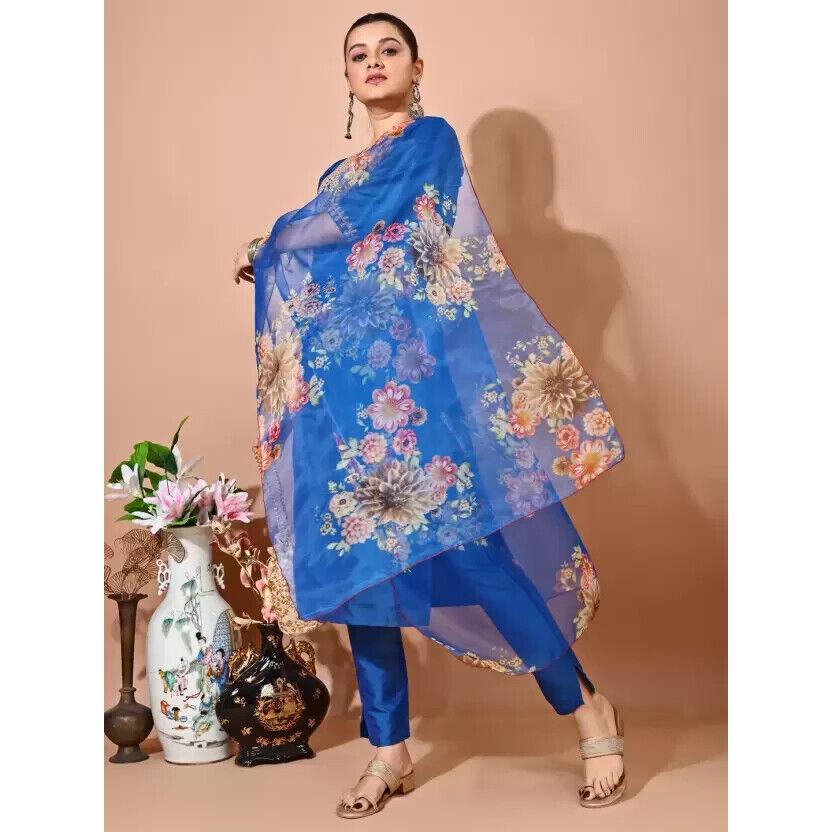 Indian Women Art Silk Kurta Pant Dupatta Set Bollywood Party Wear Tunic Kurti VF-20151