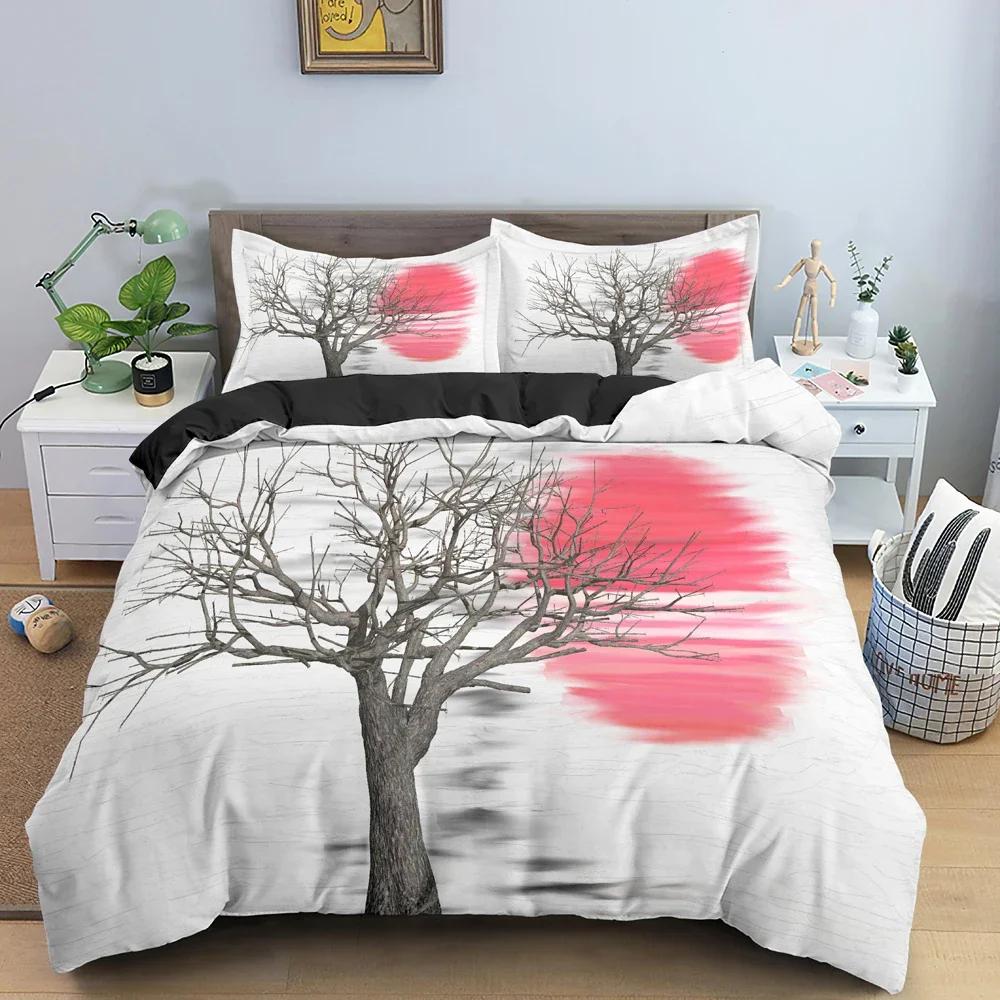 3D Landscape Tree Silhouette Against Sunset Sky Bedding Set Single Twin Double Queen King Cal King Size Bed Linen Set