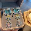 Green Square Earrings Exaggerate the Atmosphere Colorful Cubic Zirconia Earrings