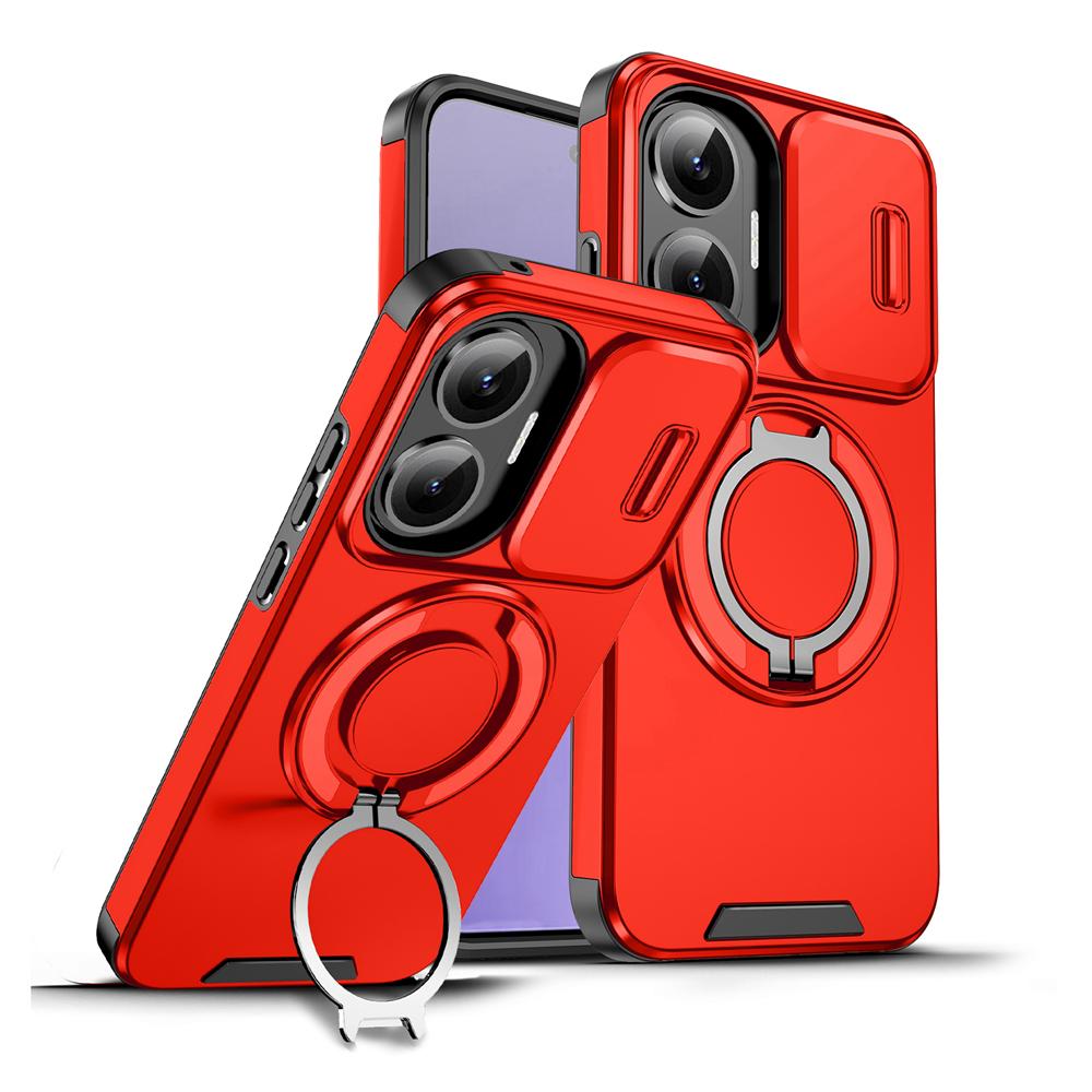 KEYSION Чехол-подставка с кольцом 360° для телефона Xiaomi POCO F7 со сдвижной защитой камеры, магнитная противоударная накладка для Redmi Turbo 4 Pro