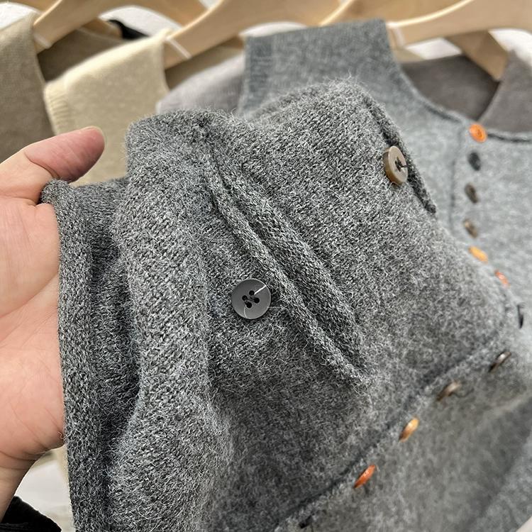 DIMANAF 2025 Осень Женский Жилет без рукавов на пуговицах Свитера Стиль Свободная Вязка Повседневный Свитер