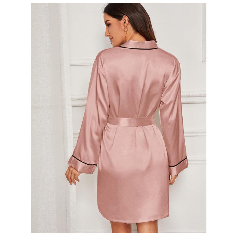 Новая сексуальная простая пижама на шнуровке, халат с длинными рукавами, кардиган, халат, свободная, удобная, повседневная, искусственный шелк, домашняя одежда