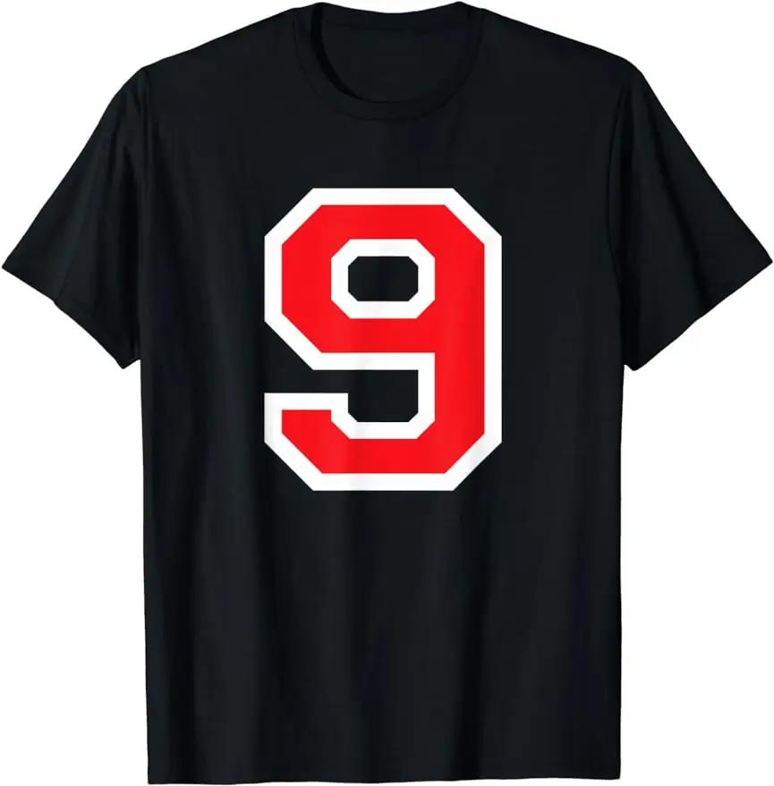 Number #9 Red Block Lettering Number Player 13th T-Shirt Style Men Women Soft Printed Clothing Streetwear Graphic T Shirts