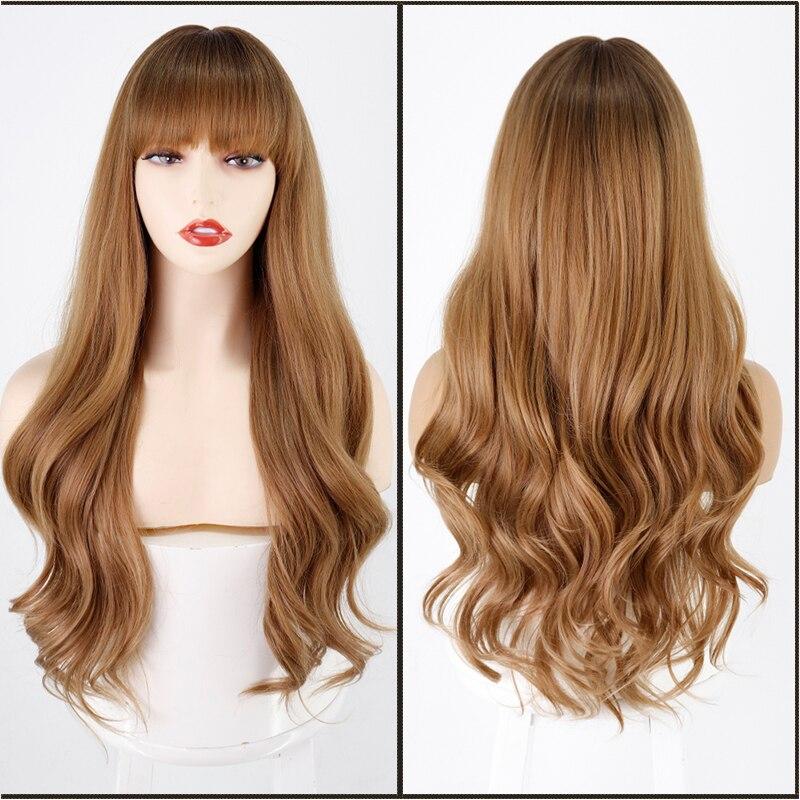 LISI HAIR Synthetic Wig Long Natural Wavy Brown Hair Wigs with Bangs for Women Cosplay Party Lolita Heat Resistant Fiber