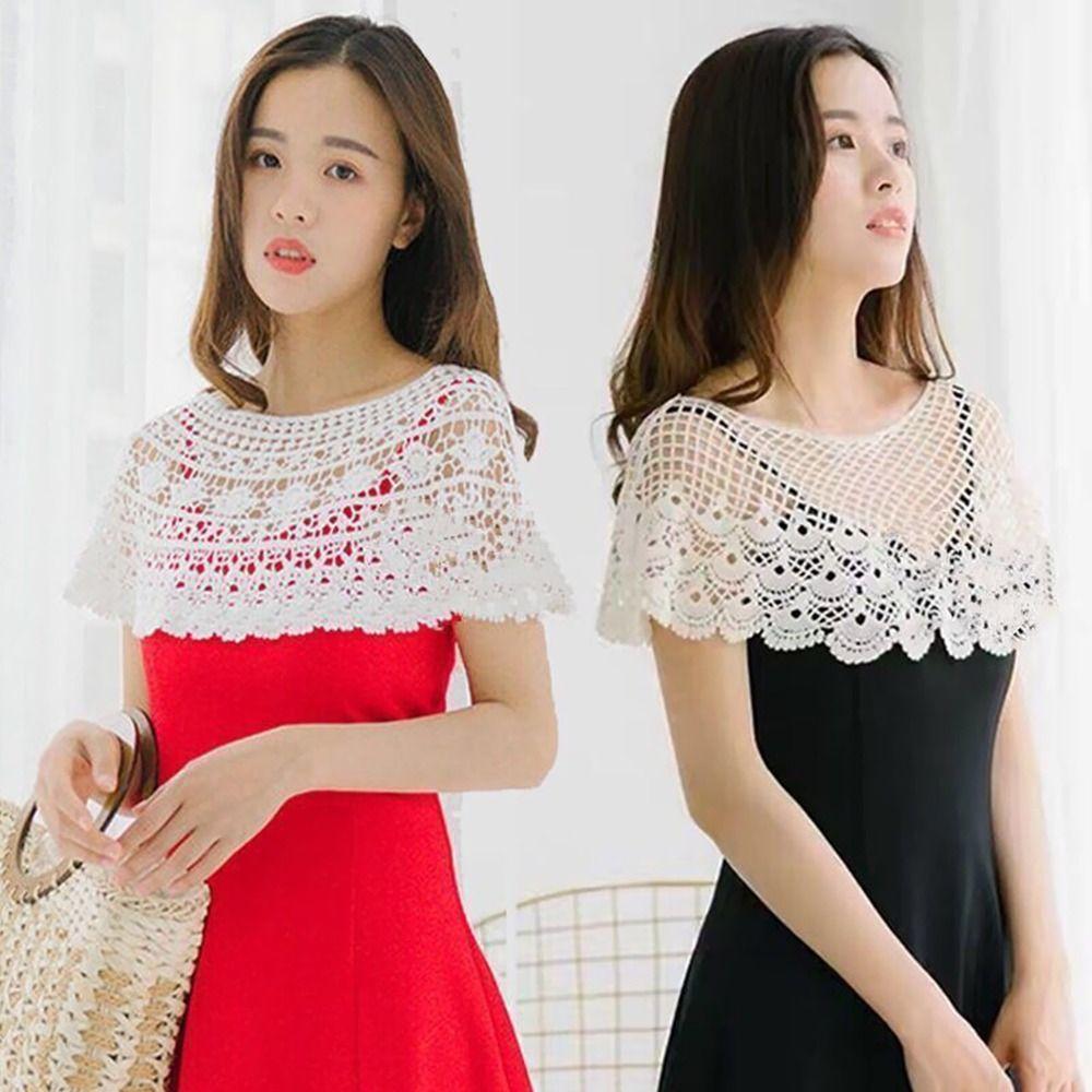 Pure Color Lace Shawl Lace Fake Collar Cape Cross Cloak Hollow Out Shawl Spring Autumn