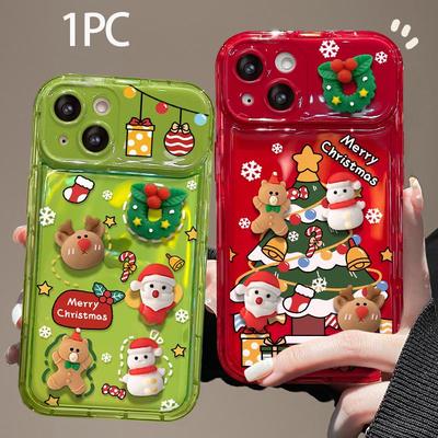 1 шт. Чехол для iPhone 16 с рождественским узором, откидная крышка с зеркалом и подвеска-украшение ручной работы
