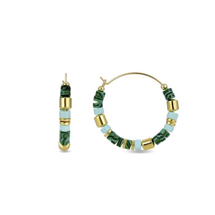 Boucles d'oreilles - Luxenter - Ihun - Argent 925 - Or jaune 18 carats - Malachite
