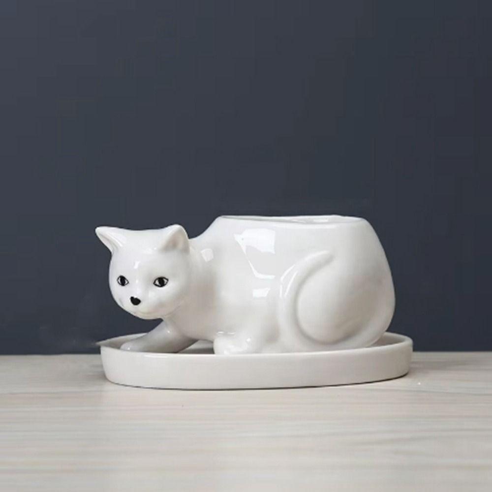 With Tray Cat Flower Vase With Drainage Hole Kitten Vase Container Ceramic Flower Pot Bonsai