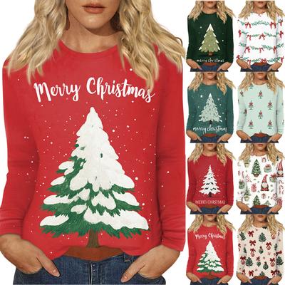 Женский повседневный топ с длинным рукавом и принтом, с круглым вырезом