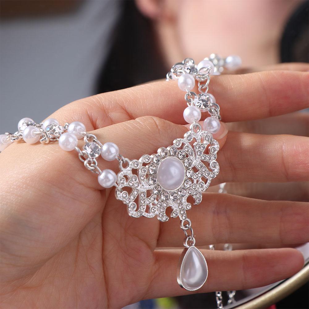 Sparkling Pearl Rhinestone Necklace Beads Pearl Collarbone Chain Sweet Double Layer Necklace Gift