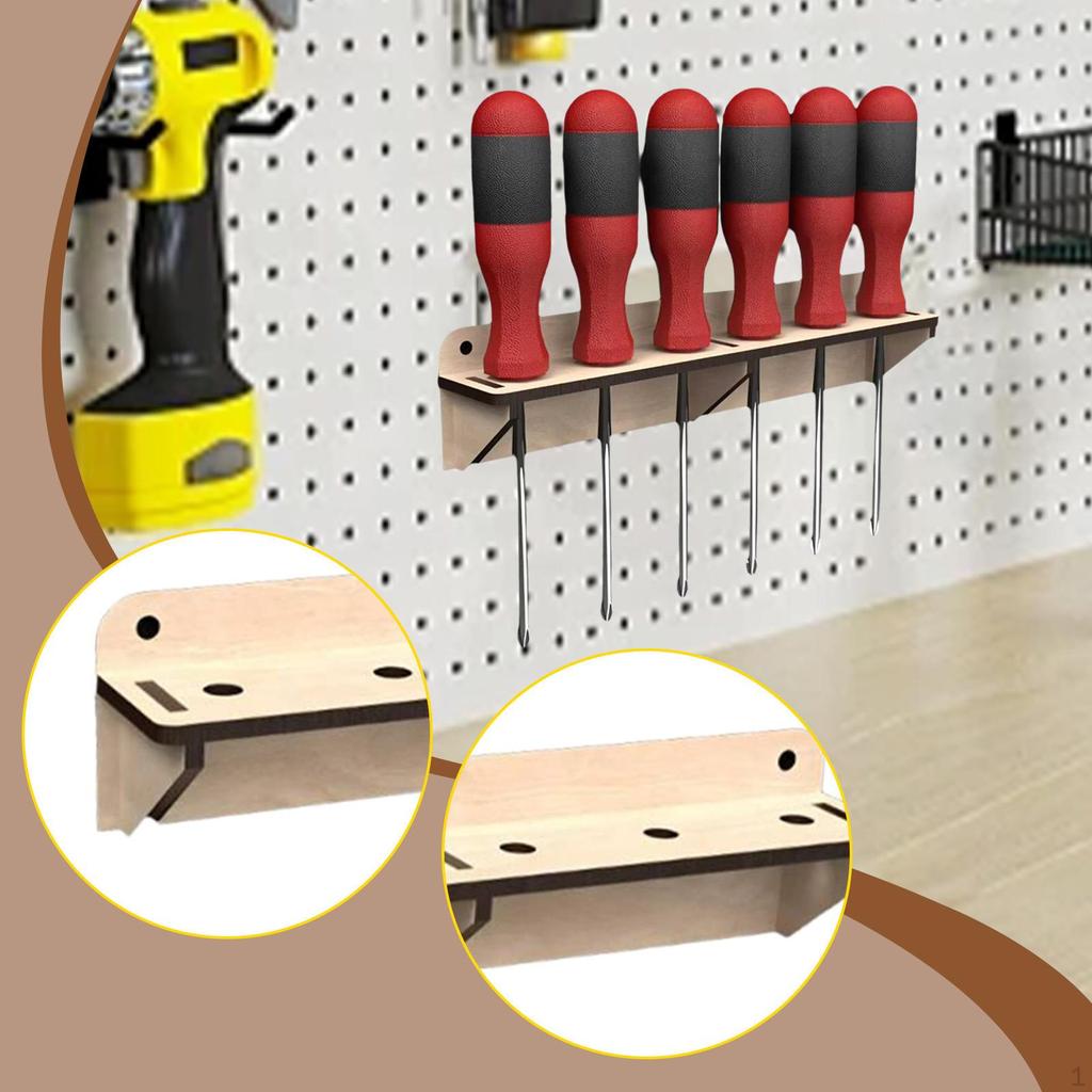 Screwdriver Holder Wall Mount Hanger Wooden Multiple Holes Organizer Tool for