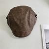 Retro Pattern PU Leather Forward Hat Women Autumn and Winter Fashionable Personality Street Yuppie Couple Cap