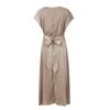Women's Satin Cap Sleeve Wrap Elegant A-Line Flowy Wedding Guest Formal Maxi Dress