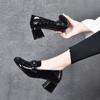 Deep Mouth Single Shoes Women's Autumn New Thick Heel Embossed Cow Patent Leather One Pedal Small Leather Shoes One Shoe Two Wear Women's Shoes