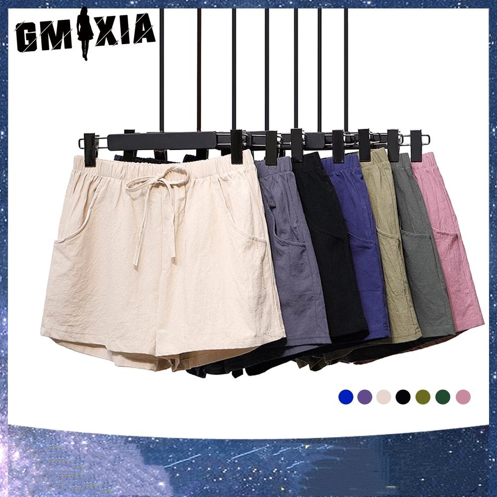 GMXIA Шорты из хлопка и конопли, женские, однотонные, льняные, с высокой талией, свободные, три точки, летние, узкие, повседневные брюки