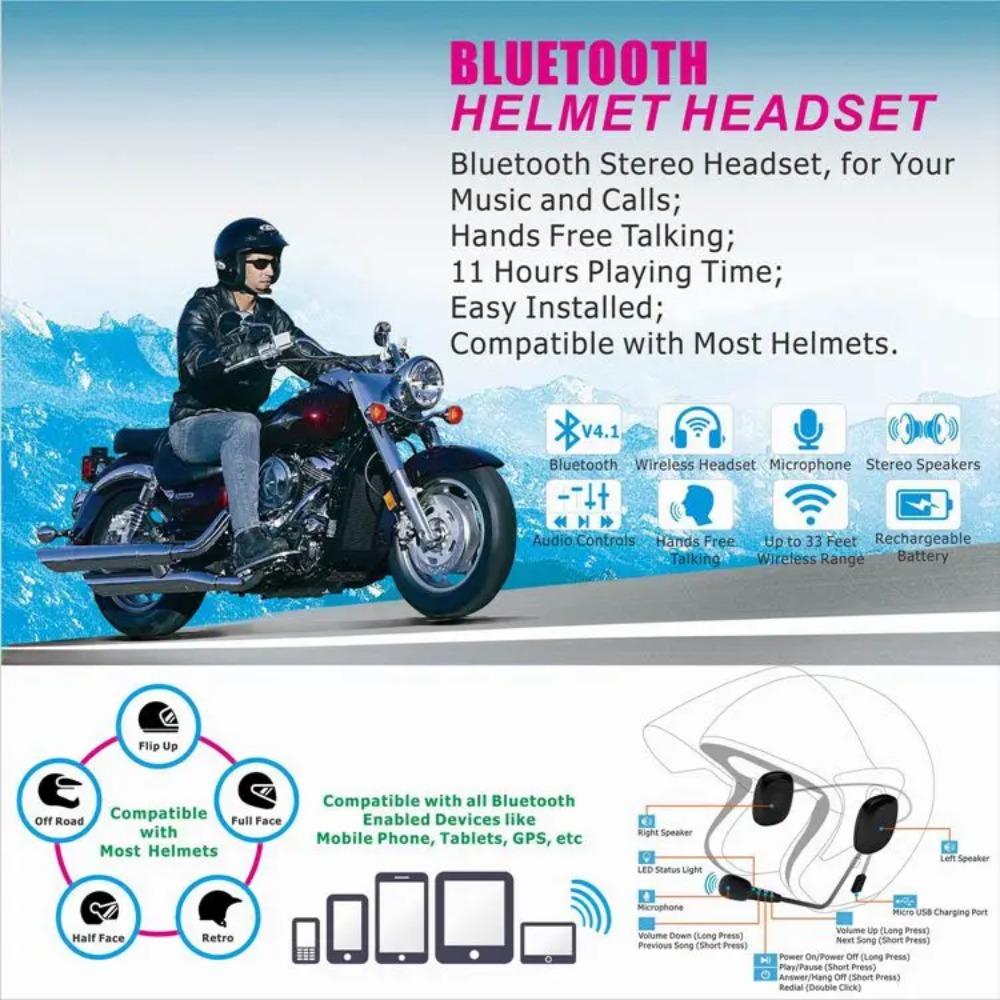 Гарнитура Bluetooth для мотоциклетного шлема V5.0 EDR с шумоподавлением, аккумулятор 250 мАч, 6 часов в режиме разговора, беспроводные наушники для внутренней связи для мотоциклетного шлема