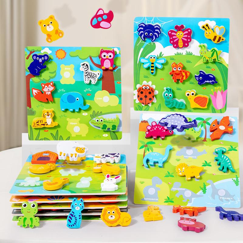 Wooden Montessori Toys Animal Transportation Sea Animal Fruits Early Education Fun 3D Paste Puzzle Toys for Children's Kids Gift