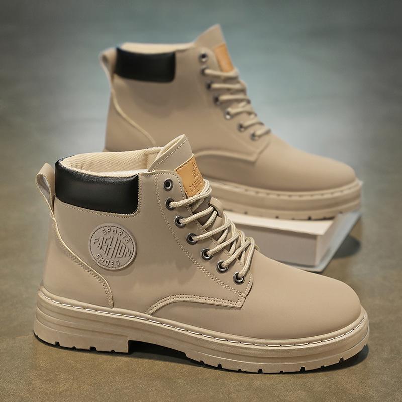 Осень и зима 2004 мужские высокие ботинки Мартин черные кожаные ботинки универсальный повседневный тренд большие желтые ботинки большой размер