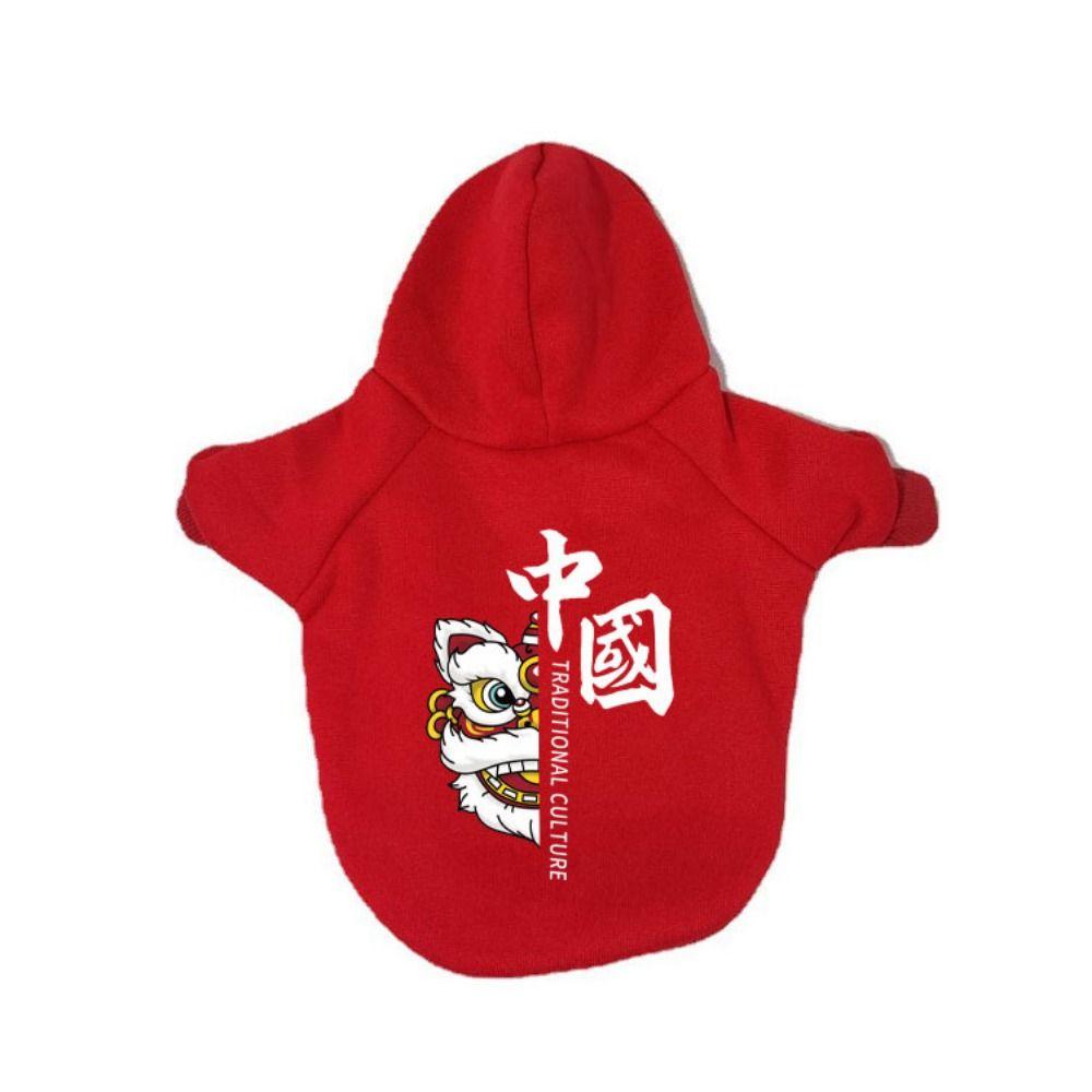 Soft China Dog Clothes Polyester Chinese New Year Dog Costume Pet Winter Hooded Sweater New Year