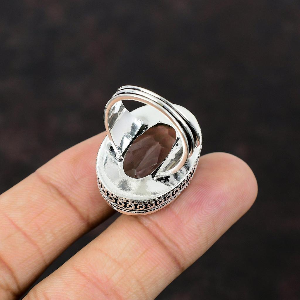 Кольцо с ограненным белым топазом Уникальное кольцо с драгоценным камнем Кольцо из стерлингового серебра 925 пробы Ручная работа Стильные украшения Винтажное кольцо для подарка