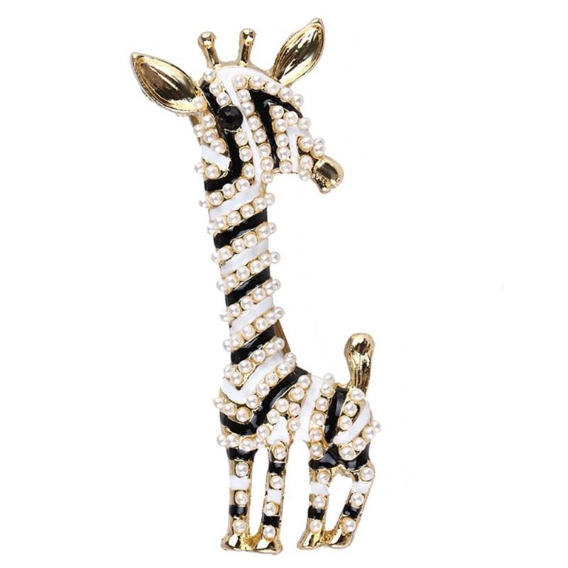 1Pc Cute Giraffe Brooch Enamel Artificial Pearl Animal Pin for Women