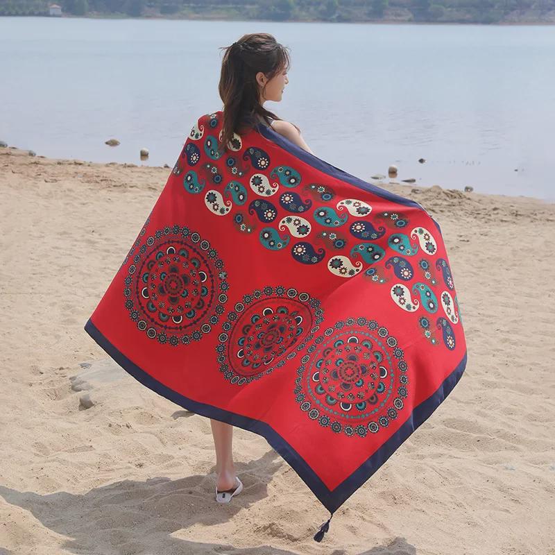 Seaside Travel Cotton & Linen Scarf: Silk Print, Sunscreen Shawl