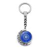 Blue Turkish Evil Eye Double-Sided Moon Keychain Charm