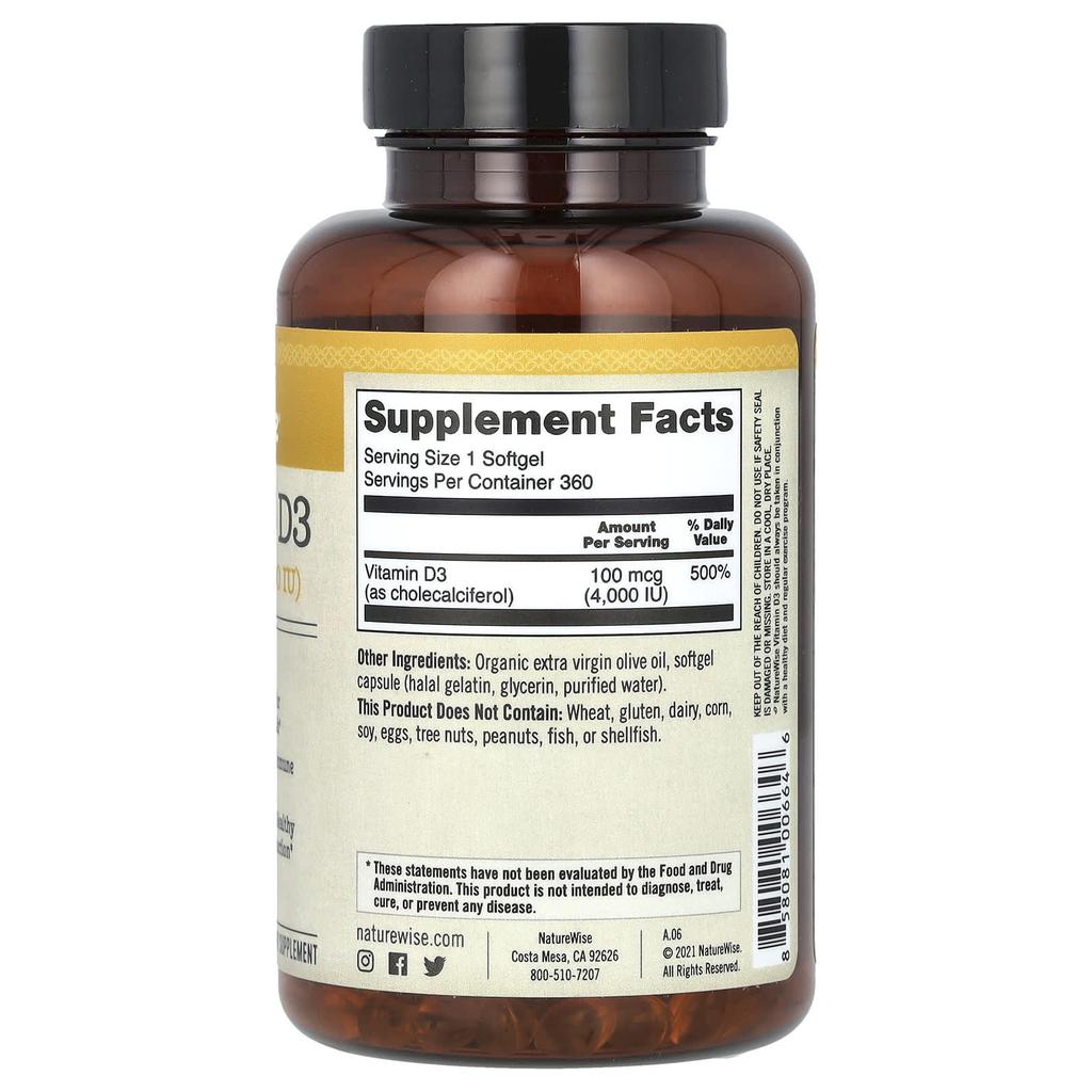 Vitamin D3, 100Mcg (4,000Iu), 360 Softgels