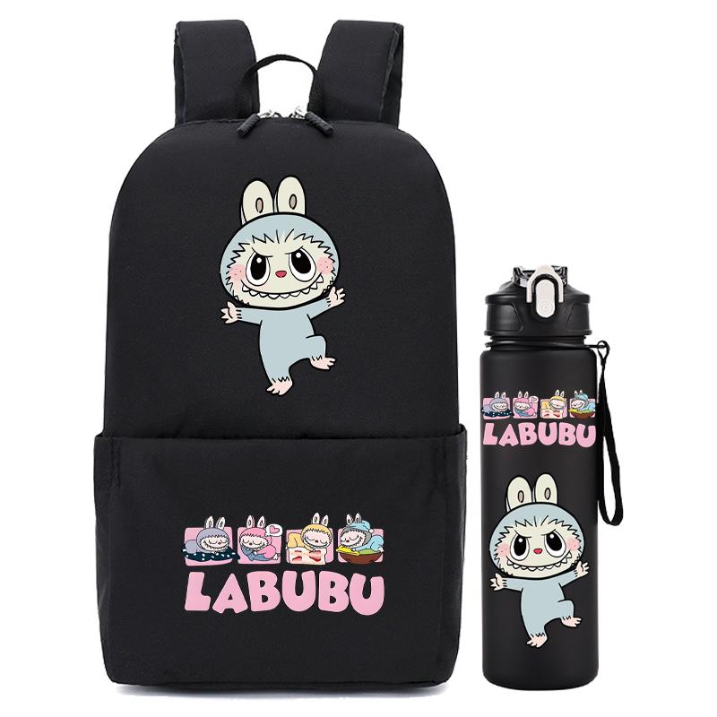 2Pcs/set Carcoon Printed Printed Backpack with Water Bottle Boy Girl Schoolbag Student Backpack 750Ml Outdoor Sports Water Cup