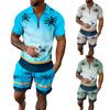 Мужской летний костюм с короткими рукавами и короткими шортами на молнии с принтом, мужской повседневный спортивный костюм