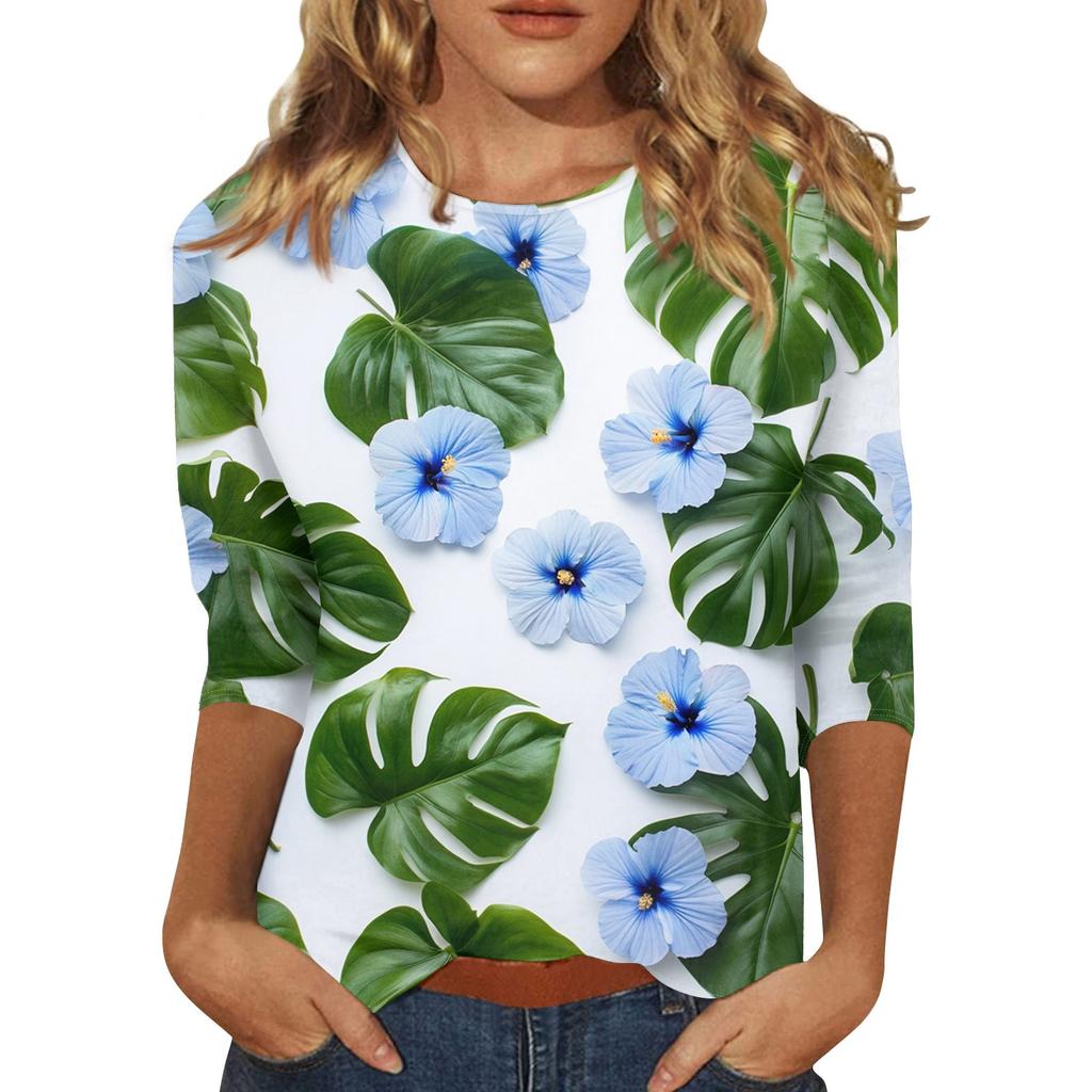 Женская модная повседневная футболка с круглым вырезом и рукавом 3/4, женский топ