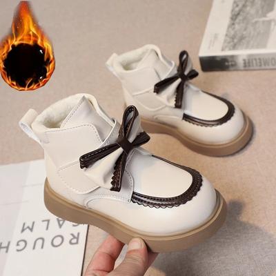 Маленькие кожаные ботиночки для девочек, новая коллекция осень-зима, детские мягкие белые теплые кожаные ботиночки, детская хлопковая обувь