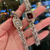 Элегантные женские часы Kajia: Геометрический шестиугольный корпус с ободком из бриллиантов и изысканным ремешком