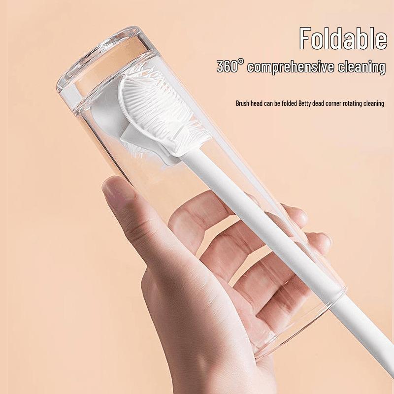 Long Handle Silicone Bend Brush for Dead Angle Cleaning - Multipurpose for Baby Bottles & Tea Stains