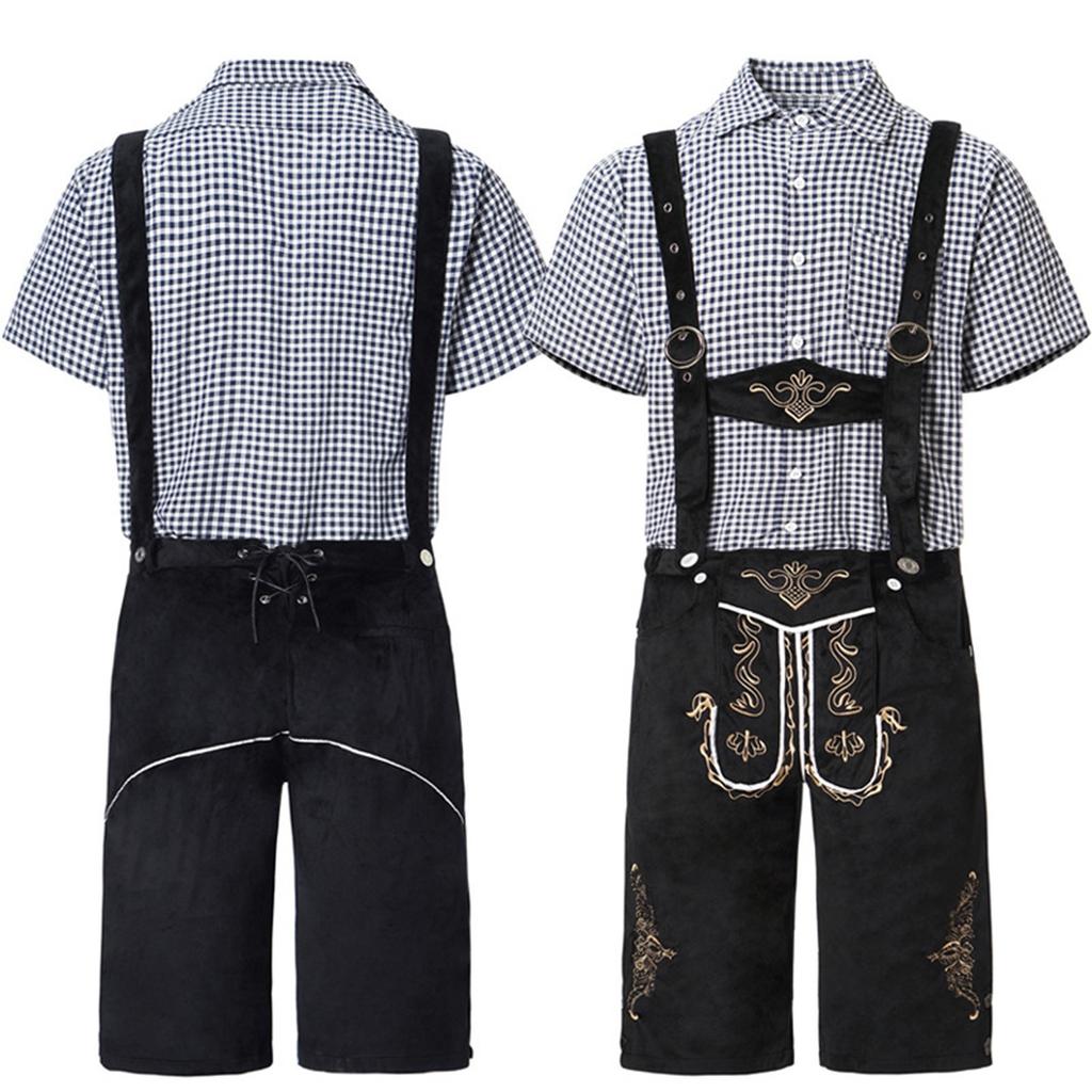 Немецкая традиционная одежда для пивного фестиваля, клетчатая рубашка с висящей шляпой, комплект из трех предметов