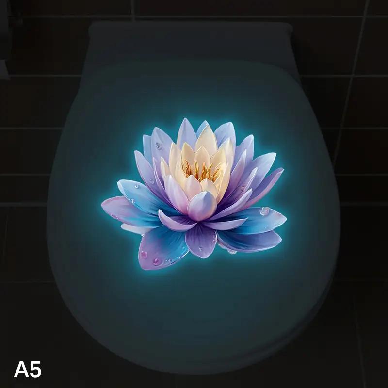 Самоклеящийся светящийся в темноте стикер на унитаз 'Лотос' Декорация крышки унитаза в ванной комнате Амбиентный декоративный стикер Настенный декор Наклейка