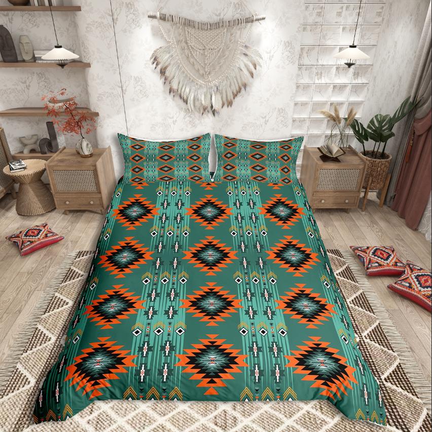 Homewish Tribal Aztec Duvet Cover Set,Bohemian Theme Bedding Set for Teens,exotic Style Decor
