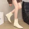Korean version of pointed short tube thin boots women's boots autumn and winter new models with skirts French thin short boots and bare boots