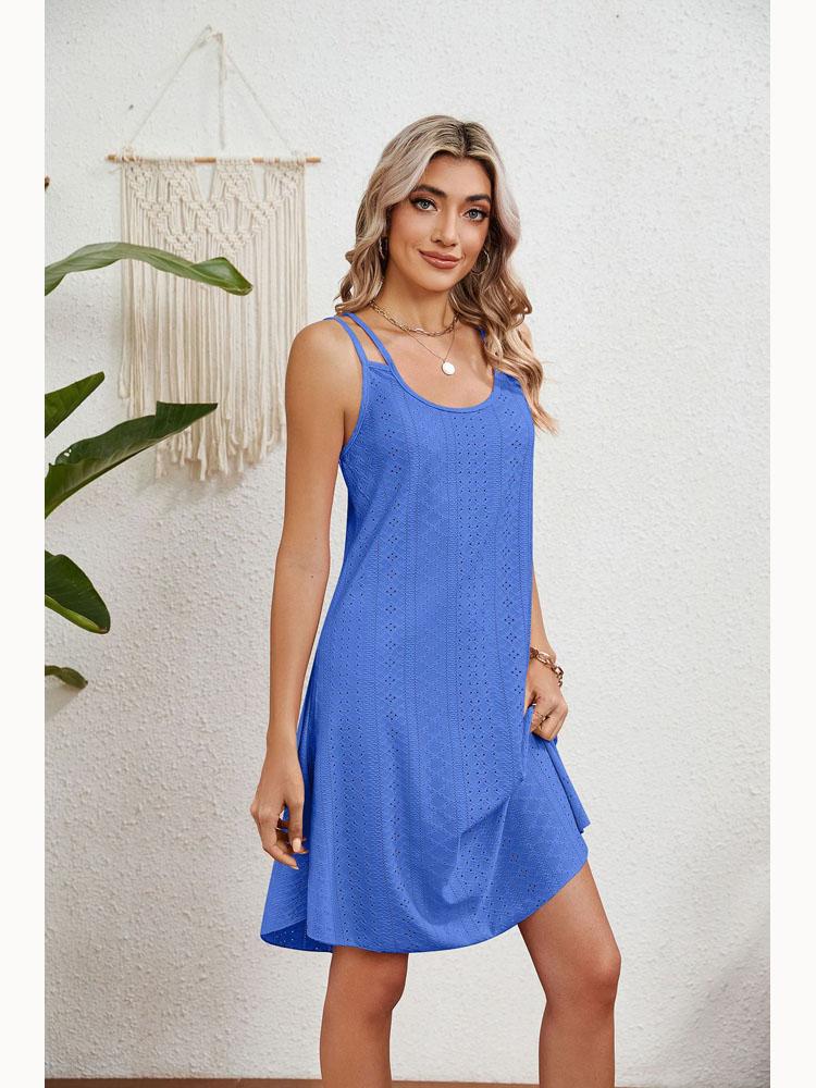 2025 Лето Круглый вырез Без рукавов Однотонные повседневные платья Холтер Женская модная элегантная женская одежда