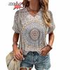 Женская футболка в стиле Харадзюку в стиле бохо, летние повседневные топы с графическим принтом и короткими рукавами, уличная модная футболка с v-образным вырезом, женская одежда