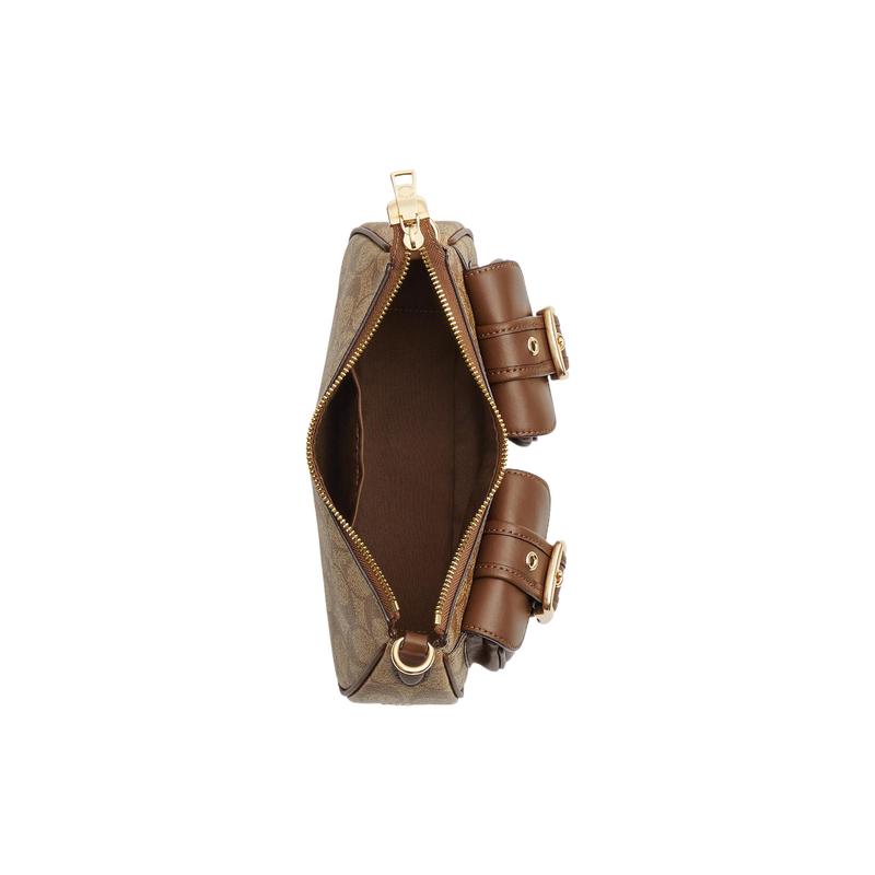 COACH Ashton 25 nameplate pin buckle hardware buckle zipper closure canvas with leather baguette bag shoulder crossbody bag medium women's brown